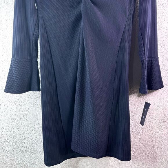 New Tommy Hilfigure Long Sleeve Twist Front Silky Rib Knit Dark Blue Dress Sz 14 - Picture 5 of 12